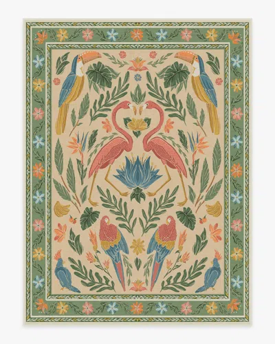 Ruggable Birds Of A Feather Green & Peach Flatwoven Rug By Iris Apfel In Multi