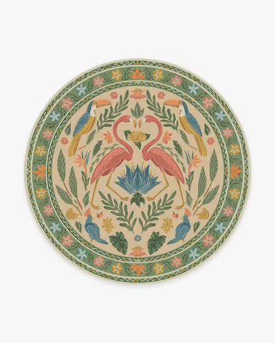 Ruggable Birds Of A Feather Green & Peach Flatwoven Rug By Iris Apfel