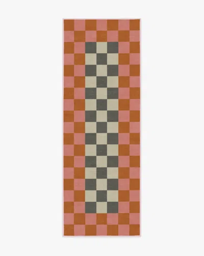 Ruggable Checker Border Pink & Orange Flatwoven Rug By Jonathan Adler In Gray
