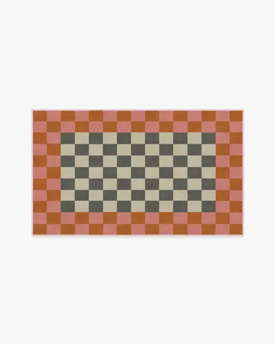 Ruggable Checker Border Pink & Orange Flatwoven Rug By Jonathan Adler In Brown