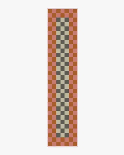 Ruggable Checker Border Pink & Orange Flatwoven Rug By Jonathan Adler In Brown