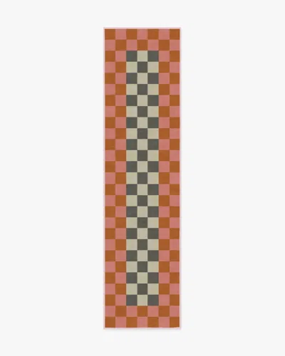 Ruggable Checker Border Pink & Orange Flatwoven Rug By Jonathan Adler In Brown