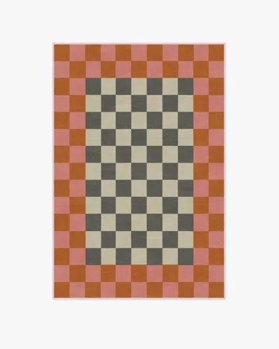 Ruggable Checker Border Pink & Orange Flatwoven Rug By Jonathan Adler In Brown
