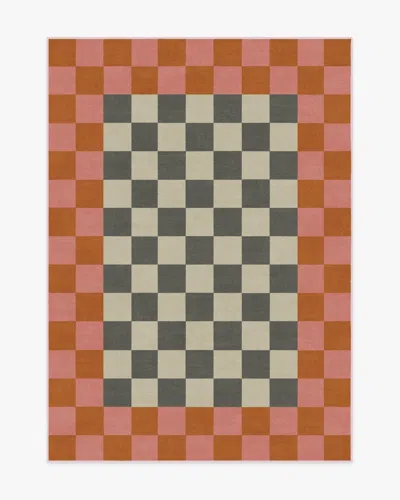 Ruggable Checker Border Pink & Orange Flatwoven Rug By Jonathan Adler In Brown