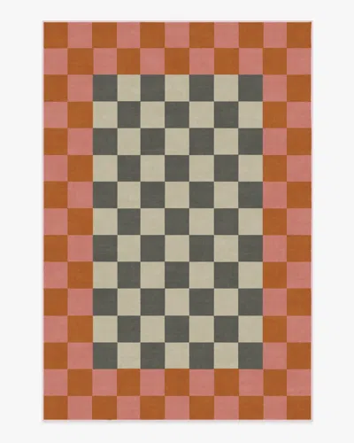 Ruggable Checker Border Pink & Orange Flatwoven Rug By Jonathan Adler In Brown