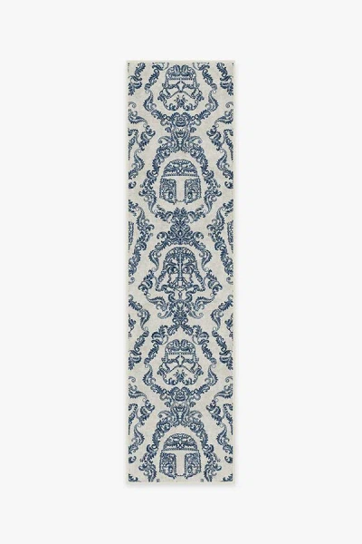Ruggable Dark Side Damask Delft Blue Flatwoven Rug
