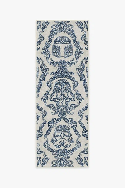 Ruggable Dark Side Damask Delft Blue Flatwoven Rug