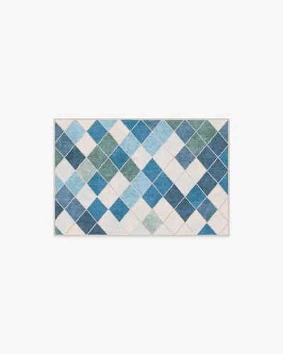 Ruggable Diamond Mosaic Blue Flatwoven Rug In Multi