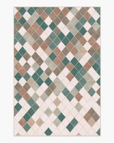 Ruggable Diamond Mosaic Neutral Teal Flatwoven Rug In Multi