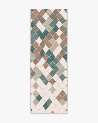 Ruggable Diamond Mosaic Neutral Teal Flatwoven Rug In Multi
