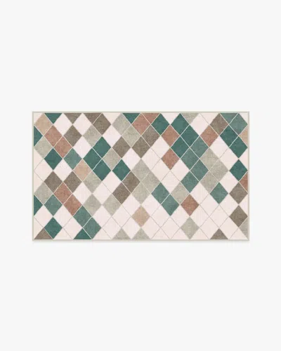 Ruggable Diamond Mosaic Neutral Teal Flatwoven Rug In Animal Print