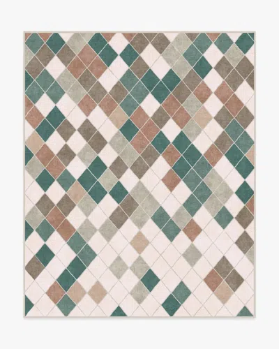 Ruggable Diamond Mosaic Neutral Teal Flatwoven Rug In Multi