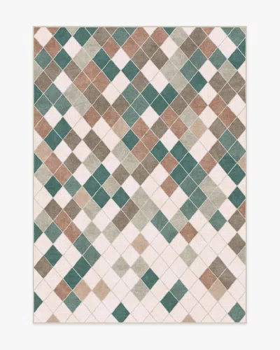 Ruggable Diamond Mosaic Neutral Teal Flatwoven Rug In Animal Print