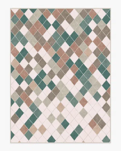 Ruggable Diamond Mosaic Neutral Teal Flatwoven Rug In Animal Print