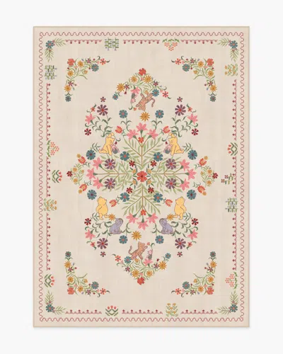 Ruggable Friendship Garden Cream Multicolor Flatwoven Rug In White