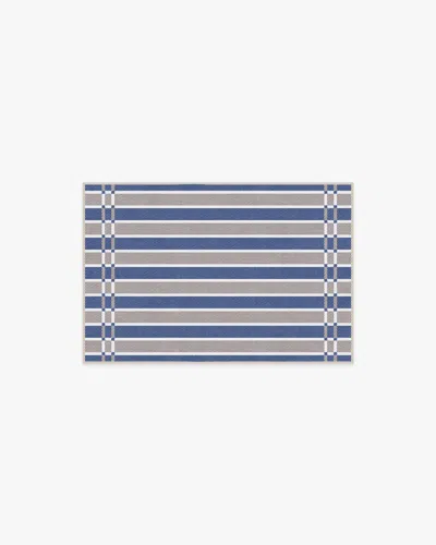 Ruggable Helen Varsity Stripe Taupe & Blue Flatwoven Rug By Humberto Leon