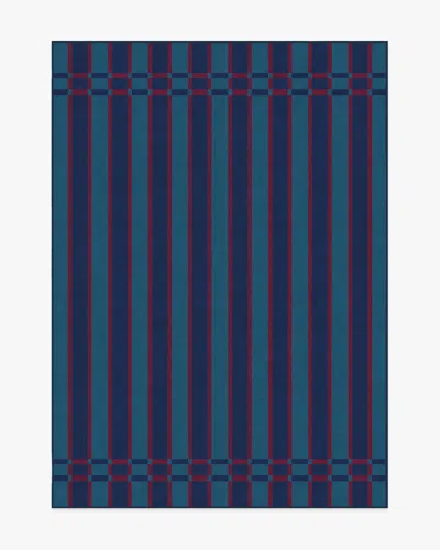 Ruggable Helen Varsity Stripe Teal & Navy Flatwoven Rug By Humberto Leon In Blue