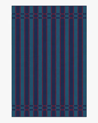 Ruggable Helen Varsity Stripe Teal & Navy Flatwoven Rug By Humberto Leon In Blue