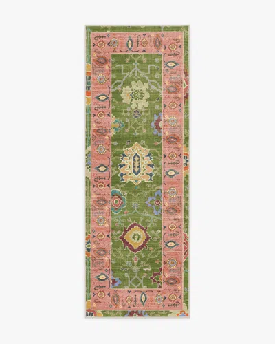 Ruggable Mehr Green & Soft Pink Outdoor Rug In Multi