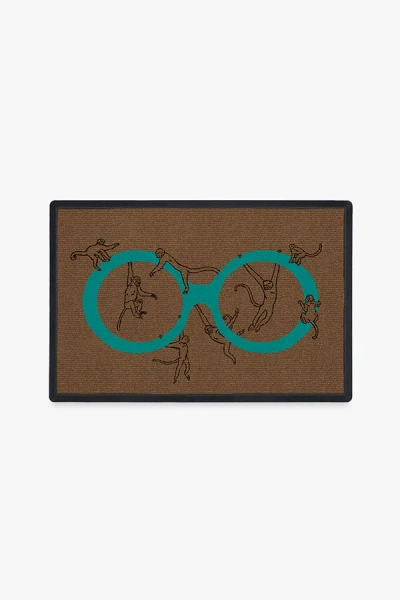 Ruggable Monkey See Monkey Do Turquoise Doormat By Iris Apfel In Brown