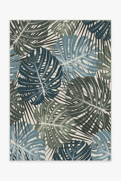Ruggable Monstera Jade Flatwoven Rug In Blue