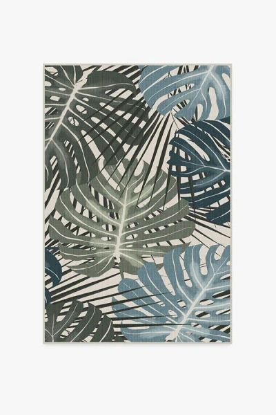 Ruggable Monstera Jade Flatwoven Rug In Blue
