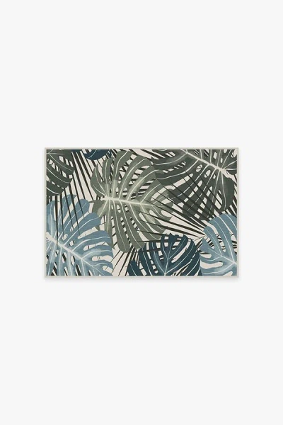 Ruggable Monstera Jade Flatwoven Rug In Blue