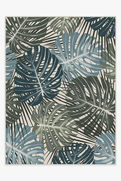 Ruggable Monstera Jade Flatwoven Rug In Blue