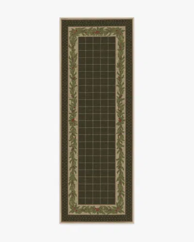 Ruggable Pine Border Dark Olive Flatwoven Rug In Green