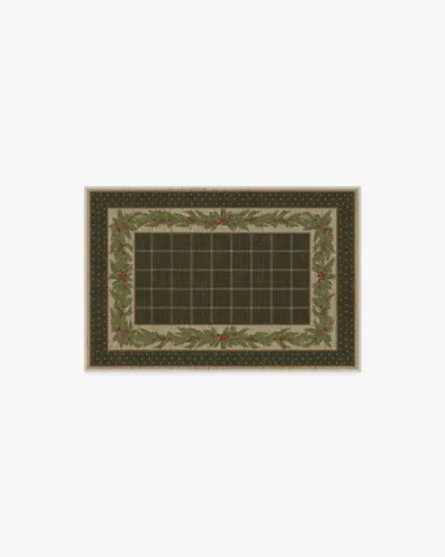 Ruggable Pine Border Dark Olive Flatwoven Rug In Green
