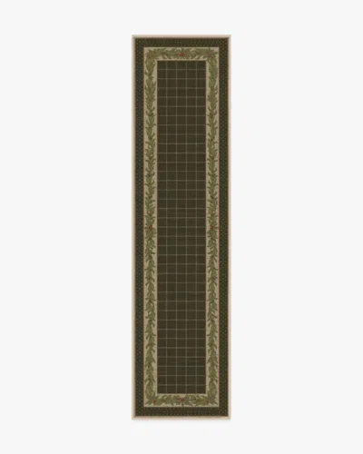 Ruggable Pine Border Dark Olive Flatwoven Rug In Green