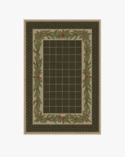 Ruggable Pine Border Dark Olive Flatwoven Rug In Multi