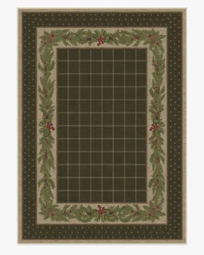 Ruggable Pine Border Dark Olive Flatwoven Rug In Multi