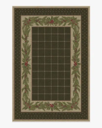 Ruggable Pine Border Dark Olive Flatwoven Rug In Multi