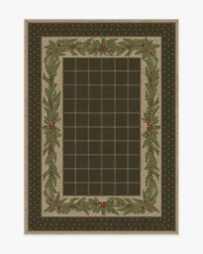 Ruggable Pine Border Dark Olive Flatwoven Rug In Multi