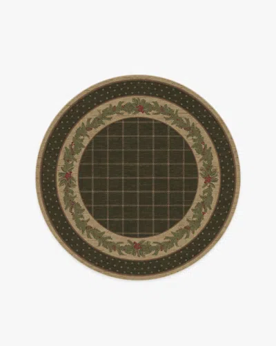Ruggable Pine Border Dark Olive Flatwoven Rug In Multi