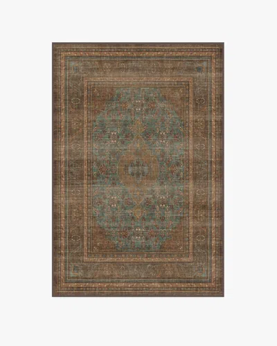 Ruggable Rowan Teal Blue & Copper Flatwoven Rug In Brown