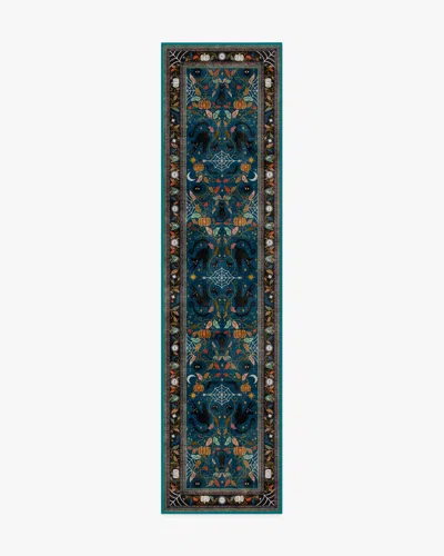 Ruggable Spooky Purrsian Midnight Multicolor Flatwoven Rug In Blue