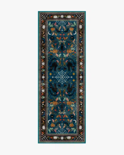Ruggable Spooky Purrsian Midnight Multicolor Flatwoven Rug In Blue