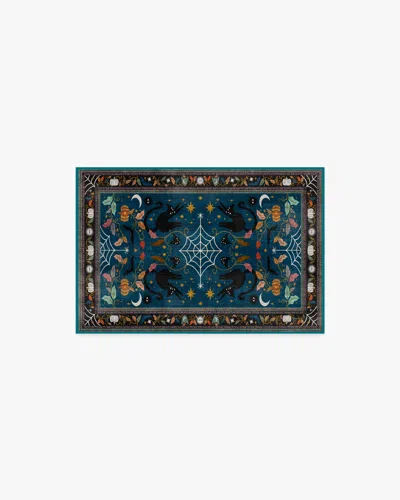Ruggable Spooky Purrsian Midnight Multicolor Flatwoven Rug In Blue