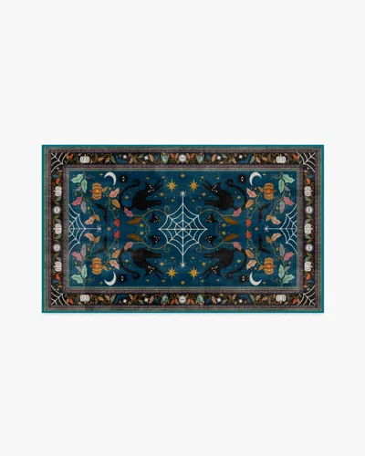 Ruggable Spooky Purrsian Midnight Multicolor Flatwoven Rug In Blue