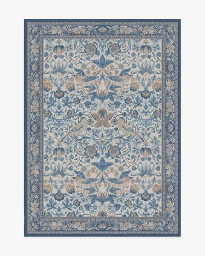 Ruggable Strawberry Thief Indigo & Ivory Flatwoven Rug By Morris & Co. In Blue