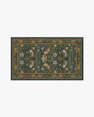 Ruggable Strawberry Thief Indigo Flatwoven Rug By Morris & Co. In Animal Print