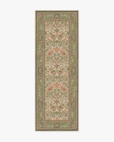 Ruggable Strawberry Thief Sage & Rose Flatwoven Rug By Morris & Co. In Green