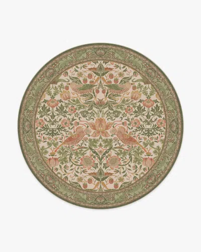 Ruggable Strawberry Thief Sage & Rose Flatwoven Rug By Morris & Co. In Green