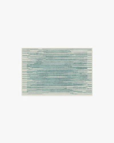 Ruggable Striated Border Blue Flatwoven Rug