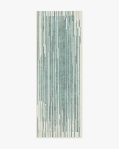 Ruggable Striated Border Blue Flatwoven Rug