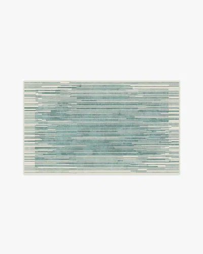 Ruggable Striated Border Blue Flatwoven Rug