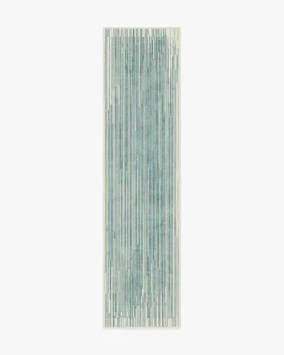Ruggable Striated Border Blue Flatwoven Rug