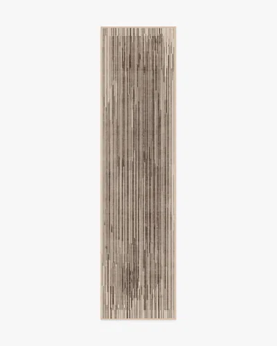 Ruggable Striated Border Brown Flatwoven Rug